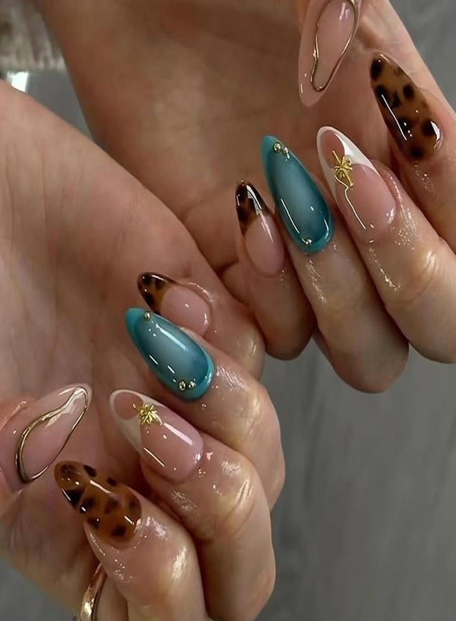 Hrnsnails Nail Press ons, Almond Press On Nails Medium Length Fake Nails with Retro style Leopard Manicure Design, Acrylic Artificial False Nails Press On Stick On Nails for Women-30Pcs - Image 1